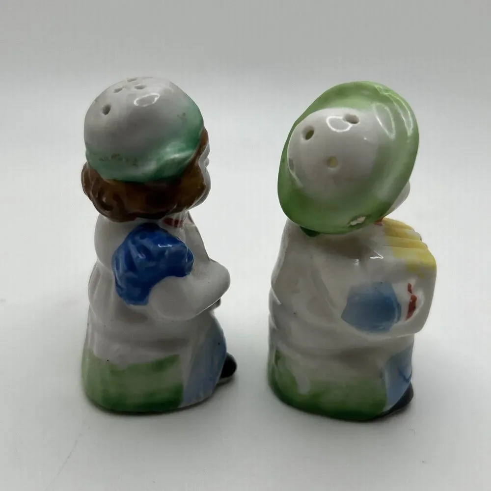 Vintage Dutch German Musicians Children Salt Pepper Shakers Japan Folk Accordion